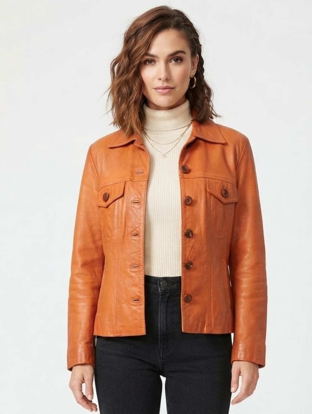 Vintage PYRAMID Burnt Orange Real Leather Jacket - Size 40 (US Sz 8) Soulder Pad